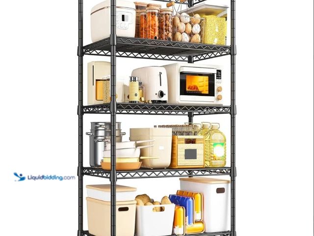 Lot 49-3480451 - Reibii 21.6"W Storage Shelves, 5-Tier Adjustable Wire Shelving, Metal Rack for Kitchen Pantry Storag...