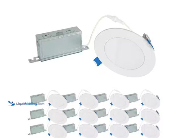 Lot 49-3614843 - HALO HLBSL 4 in. Adjustable Canless Integrated LED Recessed Light, 600 Lumens, 5CCT, White (12-Pack)...