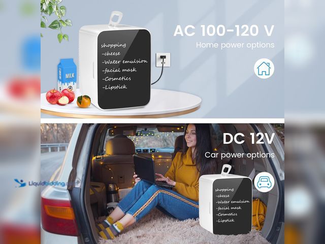 Lot 49-5554420 - Electactic Mini Fridge, 10L/2.6L Portable Small Fridge with AC/DC Adapters, Cooling Fridge for Food ...