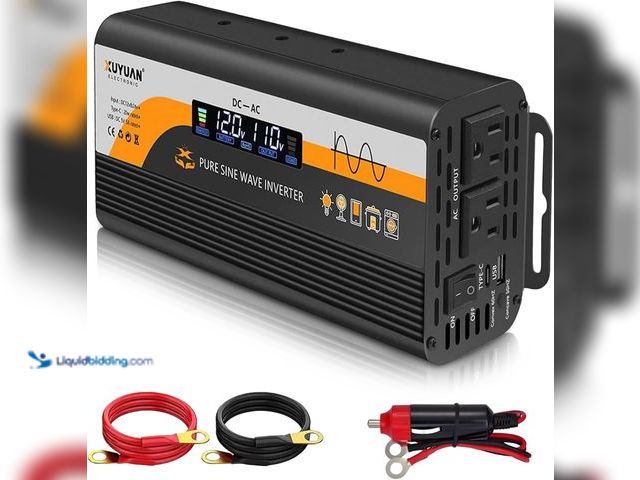 Lot 49-5485220 - 1000W Pure Sine Wave Inverter, 12V/24V Auto-Detect, 50Hz/60Hz Switchable, LCD Display, Type-C Fast C...