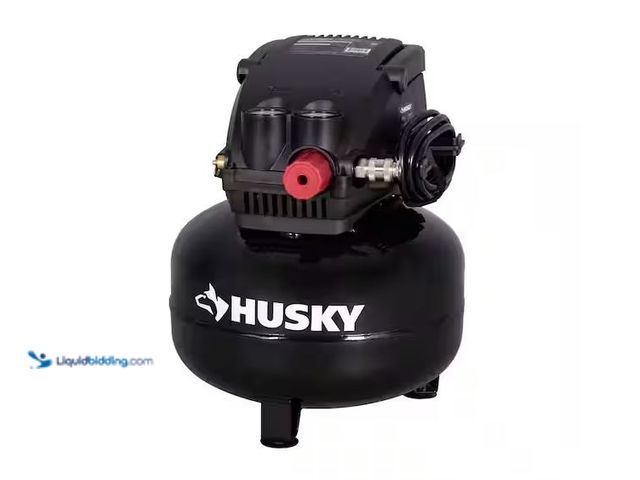 Lot 49-1576800 - Husky 3 Gal. 120 PSI Portable Electric Oil-Free Light Duty Pancake Air Compressor with Fold Down Han...