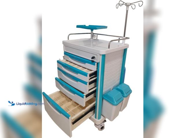 Lot 49-3532053 - Medical Rolling Crash Cart with Silent Wheels, Adjustable IV Pole, Storage Drawer Needle Disposal Ho...