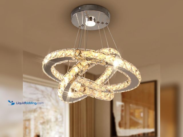 Lot 49-5477806 - LED Chandeliers Modern Crystal 3 Rings Ceiling Lighting Fixture Adjustable Stainless Steel Pendant L...