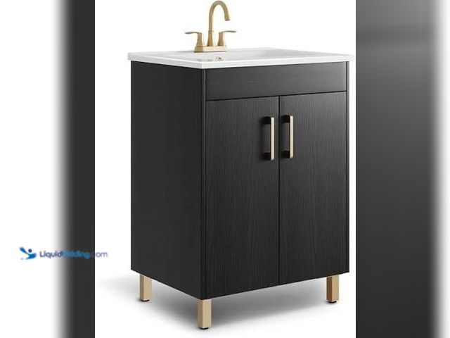 Lot 49-5541932 - phiestina 24 Inch Fully Pre-Assembled Black Bathroom Vanity with Single Ceramic Countertop Sink Comb...
