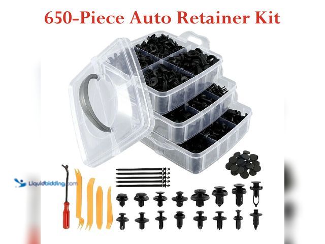 Lot 49-1616178 - Auto Retainer Fasteners Push Trim Plastic Clips Pin Rivet Kit 650 Piece with Removal Tools - NEW - T...