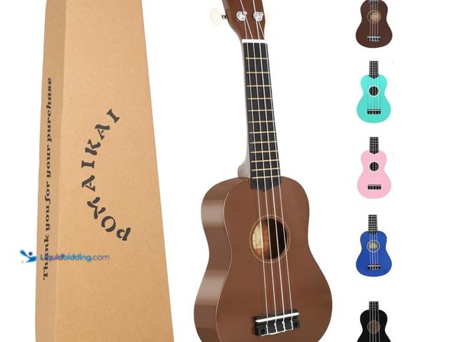 Lot 49-1571256 - POMAIKAI Soprano Wood Ukulele Starter Ukelele Hawaii Guitar 21 Inch for Beginners and Students(Brown...