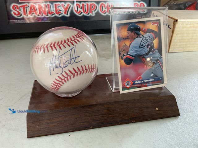 Lot 49-3503546 - Other VERY NICE DETROIT TIGERS AUTOGRAPHED BASEBALL BY SUPERSTAR MICKEY TETTLETON IN A WOOD BASE HOL...