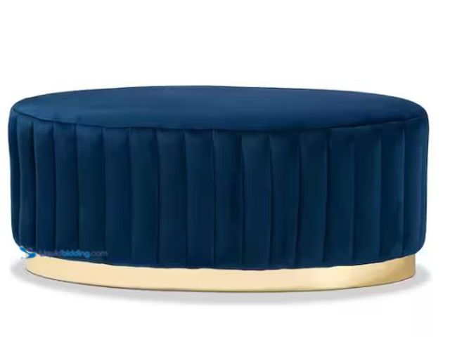Lot 49-1549334 - Braxton Studio Kirana Navy Blue and Gold Ottoman, Model # 175-11241-HD, Slightly used .  Ref#AHDPA10...