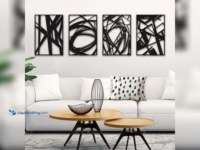 Lot 49-5416256 - Black Abstract Wall Art, Metal Art Wall Decor, Modern Large Wall Art, 3D Abstract Wall Sculptures fo...