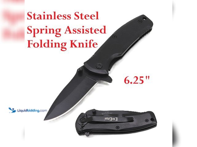 Lot 49-3435067 - ElitEdge Stainless Steel Spring Assisted Folding Knife 6.25" Black - NEW - This spring assisted fold...