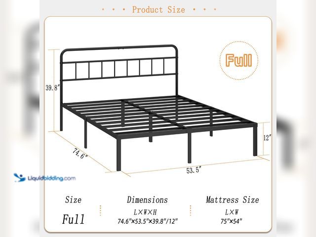 Lot 49-5543311 - 12 inches Full Size Bed Frame with Minimalist headboard,Metal Platform Base with Strong Metal Slats,...
