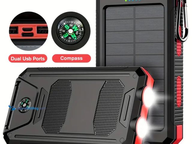 Lot 49-1814407 - New Solar Charger 2 pcs Red 30000mAh Portable Charger Solar Power Bank