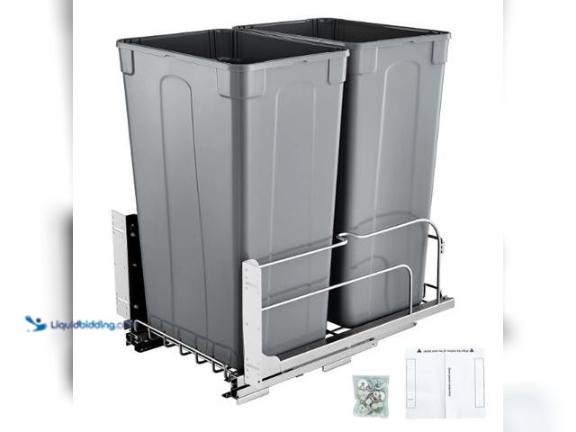 Lot 49-3615754 - VEVOR Pull-Out Trash Can, 50 QT x2 Double Under Mount Kitchen Waste Container, Heavy Duty Garbage Re...