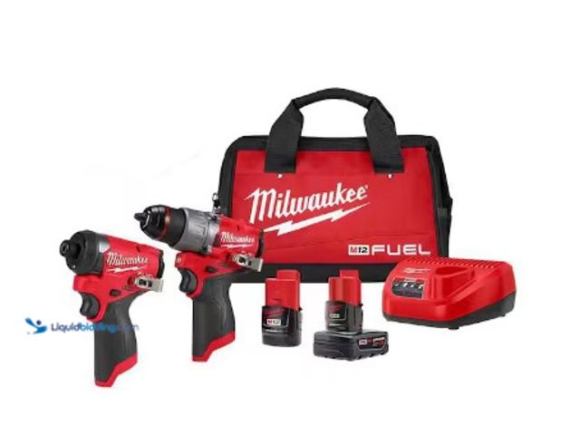 Lot 49-3618575 - Milwaukee M12 FUEL 12-Volt Lithium-Ion Brushless Cordless Hammer Drill and Impact Driver Combo Kit w...