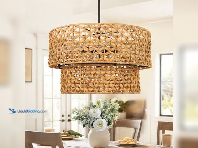 Lot 49-3566961 - Round Wicker Décor Chandelier, Unused with hardware