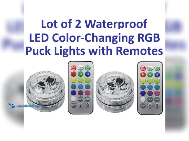 Lot 49-1820452 - Lot of 2 Waterproof Battery-Operated LED Color-Changing RGB Puck Lights 1.8" with 2 Remote Controls ...