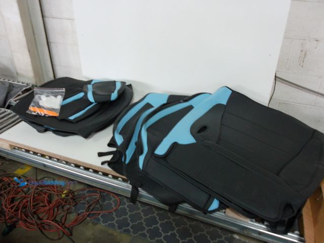 Lot 49-3480399 - Car Seat Covers, Faux Leather, Black and Sky Blue, Slightly used.   Ref#BULK1126