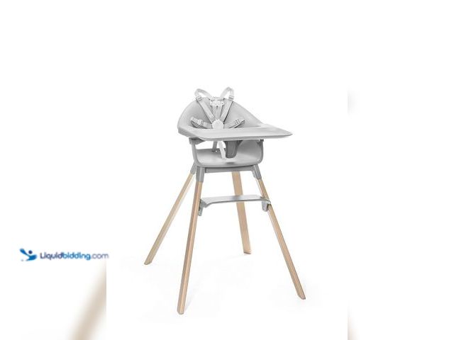 Lot 49-3564237 - Stokke Clikk Easy to Clean Cloud Grey Baby High Chair with Natural Legs, All in One Box (Includes Tr...