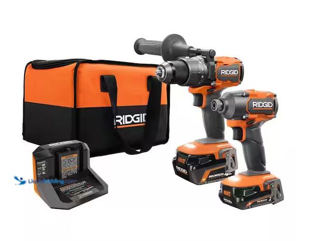 Lot 49-1630891 - RIDGID 18V Brushless Cordless 2-Tool Combo Kit with Hammer Drill, Impact Driver, (2) Batteries, Char...