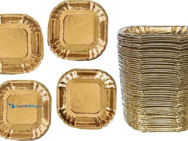 Lot 49-3514514 - Approx 20 packs of 50 4 Inch Paper Foil Gold Plates. Unused