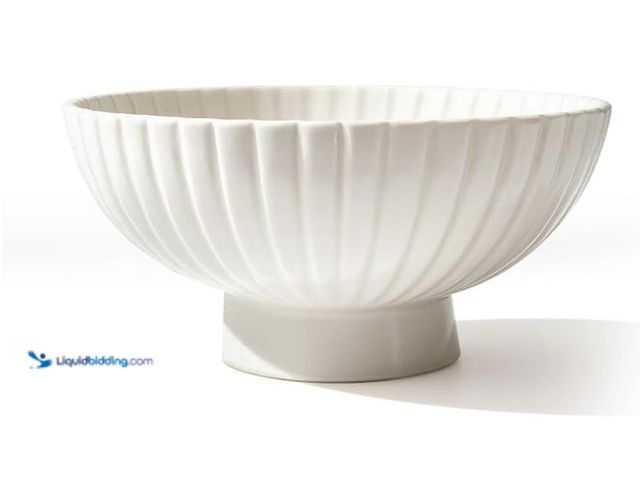 Lot 49-3431531 - Modern 8 Inch White Ceramic Fruit Bowl - Small Footed Pedestal Fruit Bowl for Kitchen Counter, Farmh...