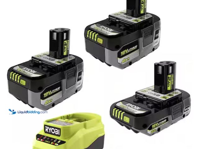 Lot 49-2001475 - RYOBI ONE+ 18V Lithium-Ion HIGH PERFORMANCE Starter Kit with 2.0 Ah Battery, (2) 4.0 Ah Batteries, a...