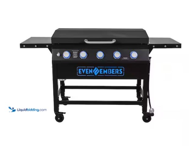 Lot 49-1547870 - Even Embers 5-Burner Propane Gas Griddle in Black with Lid and Cover, Model # GAS2540ASO, Unused, Sc...