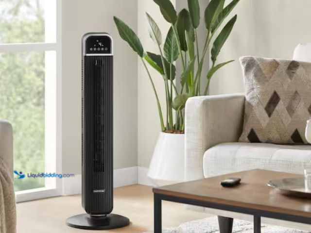 Lot 49-1631844 - Hampton Bay 36 in. 4-Speed Oscillating Tower Fan in Black with Remote Control and Easy Carry Handle,...