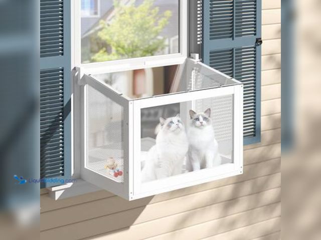 Lot 49-5554490 - VEIKOUS  Cat Window Box, Catio Outdoor Cat Little Box Enclosure Window with Adjustable Honeycomb Cur...