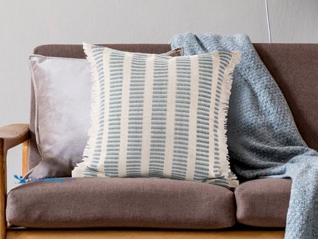 Lot 49-1515801 - Ox Bay Eva 20" x 20" Blue/Ivory Striped Polyester Adult Decorative Throw Pillow, Model# 2427706615, ...