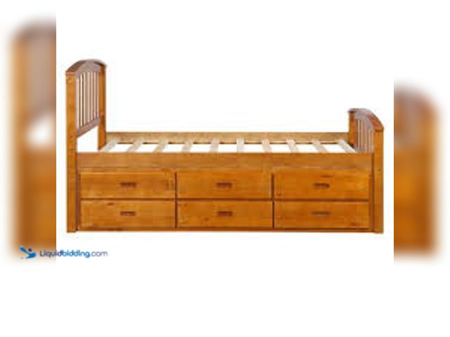 Lot 49-5483700 - Harper & Bright Designs Oak Twin Size Platform Bed with 6-Drawers. Model # SG000116AAA-1. Unused