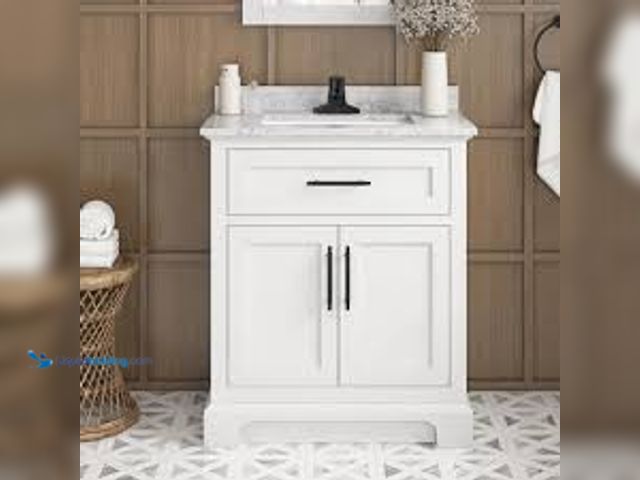 Lot 49-5407509 - Home Decorators Collection Doveton 30 in. Single Sink Freestanding White Bath Vanity with White Engi...