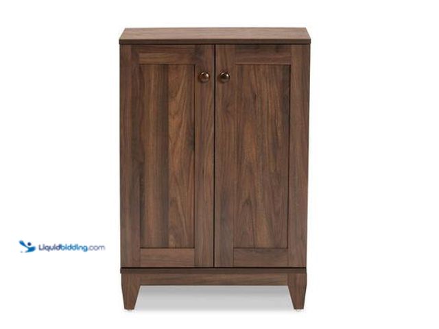 Lot 49-5549593 - Baxton Studio 34.6 in. H x 23.6 in. W Brown MDF Shoe Storage Cabinet. Model # 178-11218-HD. Unused