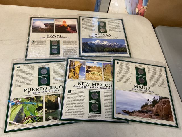Lot 49-1830501 - LOT OF 5 STATEHOOD QUARTER AND STAMP SETS INCLUDING HAWAII, ALASKA, PUERTO RICO, NEW MEXICO AND MAIN...