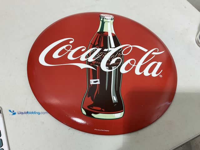 Lot 49-3609284 - Other NEW METAL COLLECTOR BUTTON SIGN “COCA-COLA” MEASURES APPROXIMATELY 14 INCH IN DIAMETER