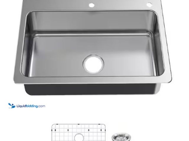 Lot 49-1625869 - Glacier Bay Bratten 33 in. Drop-In Single Bowl 18 Gauge Stainless Steel Kitchen Sink with Accessorie...