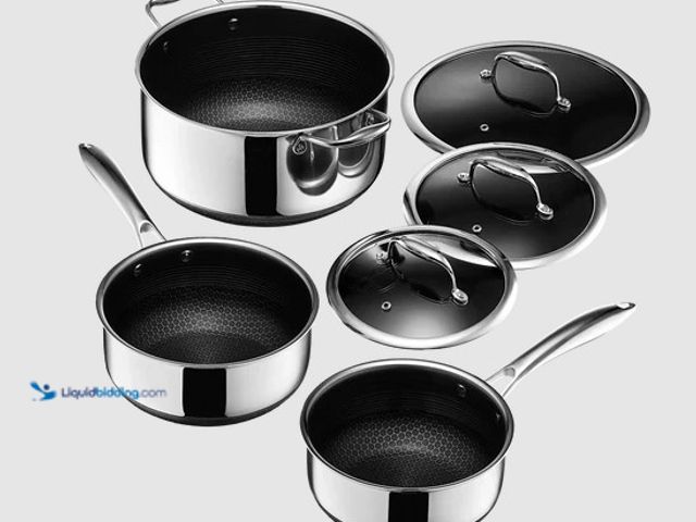 Lot 49-2025193 - (6-Piece) HexClad Hybrid Pot Set with Lids, Model # 859006007076, MSRP $467, Unused, Has attachments...