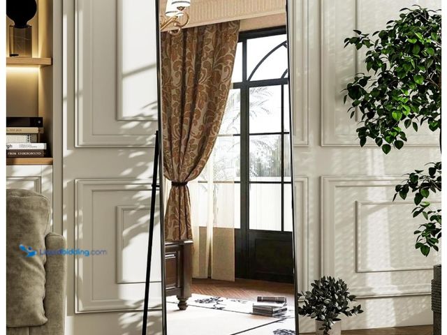 Lot 49-1571272 - HARRITPURE 48"x15" Full Length Mirror, Black Rounded Corner Aluminum Frame Floor Standing Mirror Han...