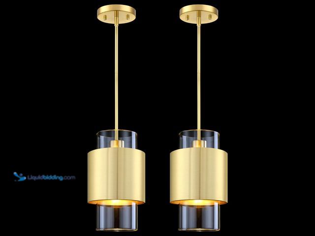 Lot 49-5476566 - 1 Light Hanging Indoor Kitchen Island Pendant Ceiling Light 6" Drum Glass Shade Fixture, Modern Farm...