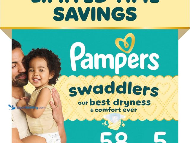 Lot 49-5546492 - Pampers Swaddlers Diapers, Size 5 (20-37 lbs), 58 Count, Hypoallergenic, Absorbent, Keeps Baby Dry a...