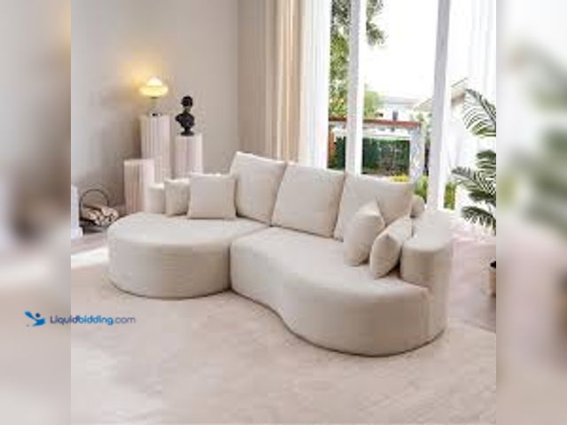 Lot 49-5471595 - Harper & Bright Designs 106 in. 2-Piece Fabric Cloud Curved 3-Seater Sectional Sofa in Gray with Cha...