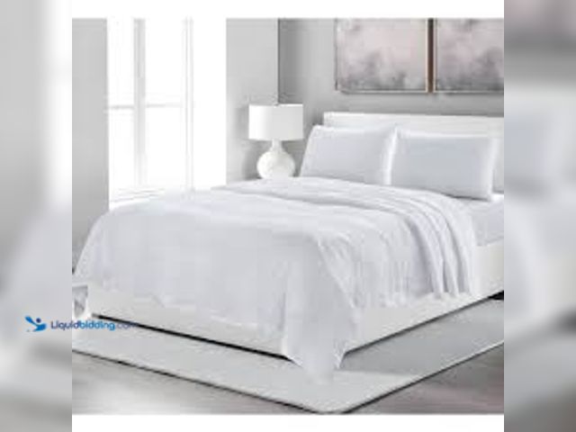 Lot 49-5485407 - HomeRoots 4-Piece White Solid Color Linen King Sheet Set. Model # 2000520731. Unused.