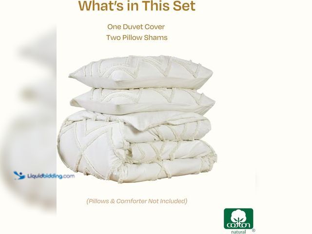 Lot 49-5539627 - California Design Den King Size Duvet Cover, 100% Cotton 3 Piece Cover & Sham Set, Textured Creamy W...