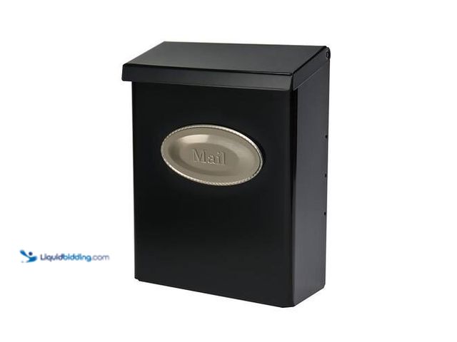 Lot 49-3616956 - Architectural Mailboxes Designer Medium Steel Locking Wall Mount Mailbox in Black with Satin Nickel ...