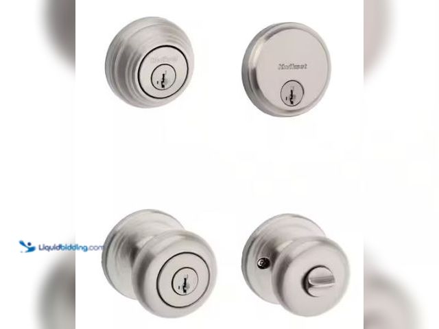 Lot 49-1544785 - Kwikset Juno Satin Nickel Exterior Entry Door Knob Combo Pack Featuring SmartKey Security, Model # 9...