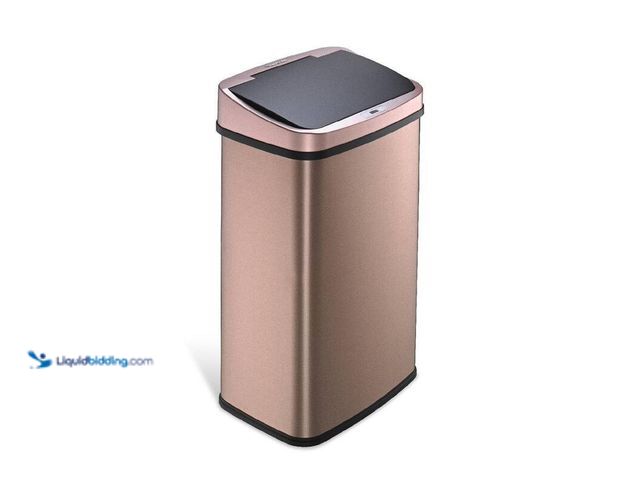 Lot 49-5414397 - Ninestars 13 Gal. Motion Sensor Gold Rectangular Shape Stainless Steel Trash Can, Unused.