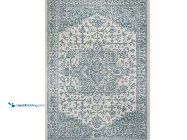 Lot 49-1627363 - Beverly Rug Athena Teal 8 ft. x 10 ft. Rubber Back Washable Oriental Border Indoor Outdoor Patio Are...