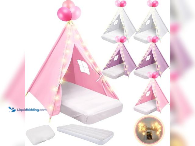 Lot 49-3565427 - 6 Pack Sleepovers Teepee Tent for Kids Bulk with Mattress Sheet Light,Natural Cotton Washable Indoor...