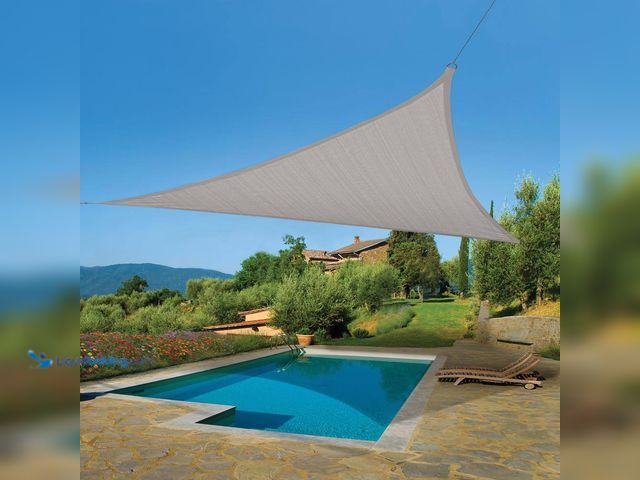 Lot 49-3564487 - QTY 2 -  Vigoro
12 ft. x 12 ft. Almond Triangle Shade Sail. Model # 25685. Unused