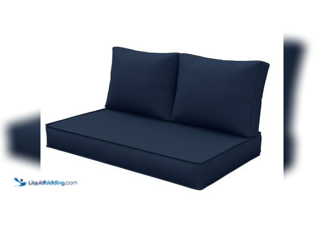 Lot 49-5414318 - WNP 46 in. x 26 in. Outdoor Patio Replacement Loveseat Cushion Set with Backrest Navy, Unused.